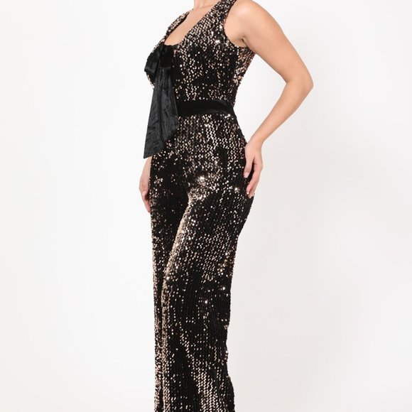 Perfect Party Gold + Black Sequin Jumpsuit - Picture 5 of 7
